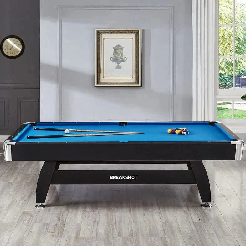 ActiveGo BreakShot 8ft High Speed Velvet Cloth Pool and Billiards Table with Ball Return, Solid Legs, and Pool Cues, Balls and Accessories Included