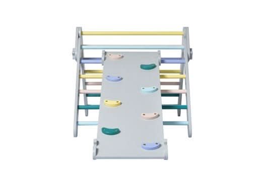Foldable Pikler Triangle with Climbing Ramp - Grey or Pastel