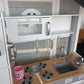 Indoor Large White Wooden Kitchen with Fridge