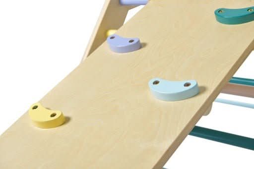 Foldable Pikler Triangle with Climbing Ramp - Grey or Pastel